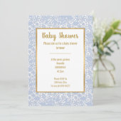 BABY BLUE LACE GOLD TRIM ELEGANT BABY SHOWER KAART (Staand voorkant)