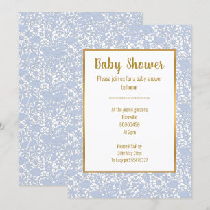BABY BLUE LACE GOLD TRIM ELEGANT BABY SHOWER KAART