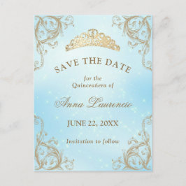 Baby Blue Licht Gouden Quinceanera Save The Date Briefkaart