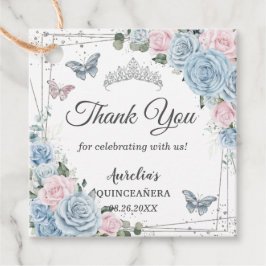 Baby Blue Licht Roze Bloem Vlinder Quinceañera Bedankjes Labels