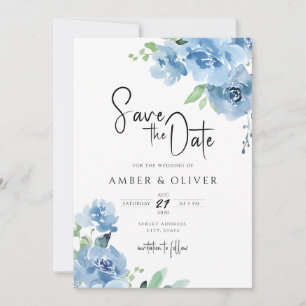 Baby Blue Light Floral laat de datum opslaan Kaart