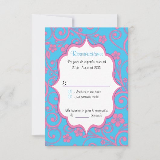 Baby Blue & Light Pink Quinceañera spaanse RSVP Kaart (Voorkant)