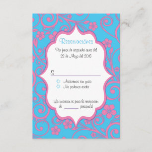Baby Blue & Light Pink Quinceañera spaanse RSVP Kaart