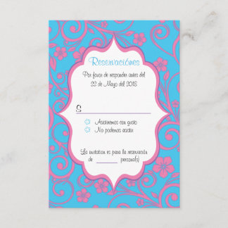 Baby Blue & Light Pink Quinceañera spaanse RSVP Kaart