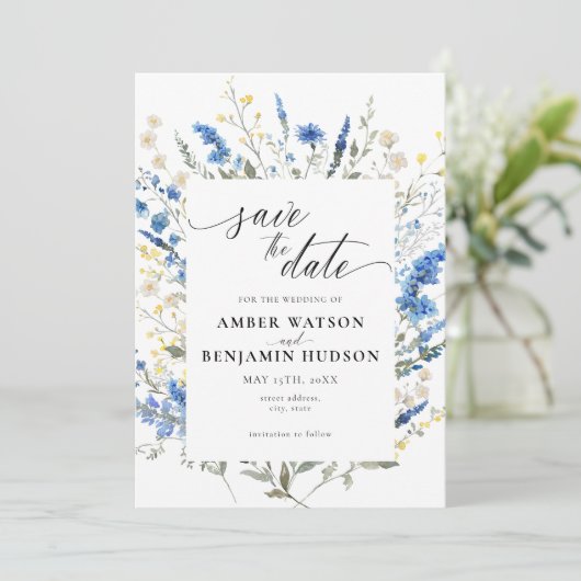 Baby Blue Light sierlijke wilde bloem Bewaar de da Kaart (Staand voorkant)