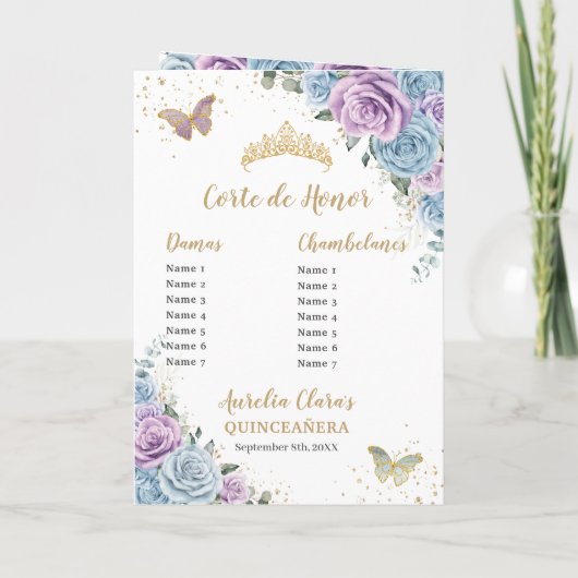 Baby Blue Lila Floral Quinceañera Orde van Eveneme Programma (Achterkant)