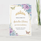 Baby Blue Lila Floral Quinceañera Orde van Eveneme Programma (Voorkant)