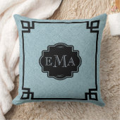 Baby Blue Linen Texture Black Lijst & Monogram Kussen (Deken)