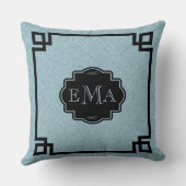 Baby Blue Linen Texture Black Lijst & Monogram Kussen (Achterkant)
