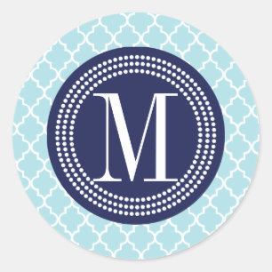 Baby Blue Marokkaanse Tegels Lattice Gepersonalise Ronde Sticker