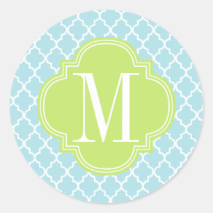 Baby Blue Marokkaanse Tegels Lattice Gepersonalise Ronde Sticker