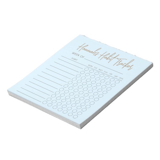 Baby Blue Minimal Text Script Weekly Habit Tracker Notitieblok (Linkerzijde)