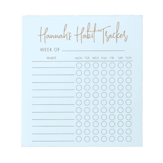 Baby Blue Minimal Text Script Weekly Habit Tracker Notitieblok (Voorkant)