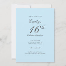 Baby Blue Minimalist 16e verjaardag Uitnodiging
