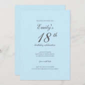 Baby Blue Minimalist 18th Birthday Invitation Kaart (Voorkant / Achterkant)