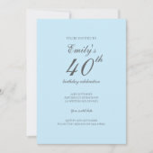 Baby Blue Minimalist 40th Birthday Invitation Kaart (Voorkant)