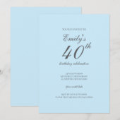 Baby Blue Minimalist 40th Birthday Invitation Kaart (Voorkant / Achterkant)