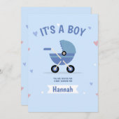 Baby Blue Minimalist Boy Baby shower Uitnodiging (Voorkant / Achterkant)
