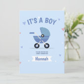 Baby Blue Minimalist Boy Baby shower Uitnodiging (Staand voorkant)