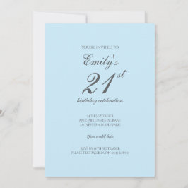 Baby Blue Minimalistische 21e Verjaardagsuitnodigi Kaart