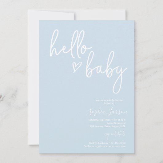 Baby Blue Minimalistische Moderne Boho Baby Shower Kaart (Voorkant)