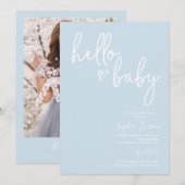 Baby Blue Minimalistische Moderne Boho Baby Shower Kaart (Voorkant / Achterkant)