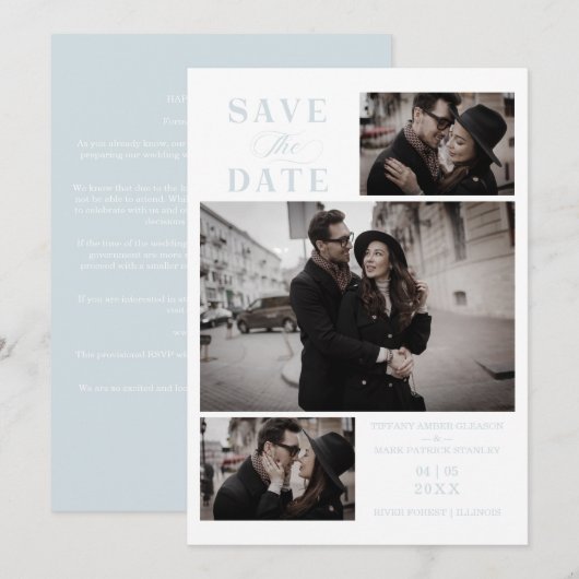 Baby Blue Modern 3 Custom Photos Wedding (Voorkant / Achterkant)