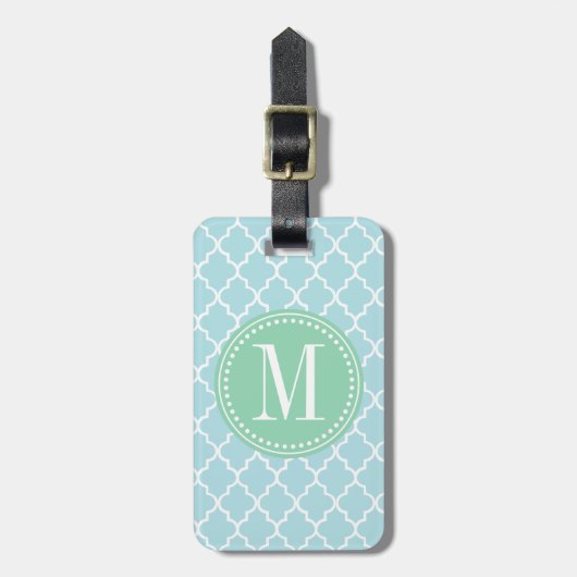 Baby Blue Moroccan Tiles Lattice Personalized Bagagelabel (Voorkant verticaal)
