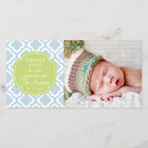 Baby Blue Moroccan Trellis Quatrefoil Hartelijk da Bedankkaart