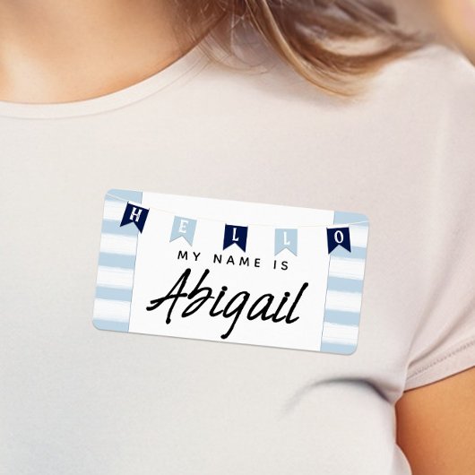 Baby Blue Nautical Hallo Mijn naam is Stickers