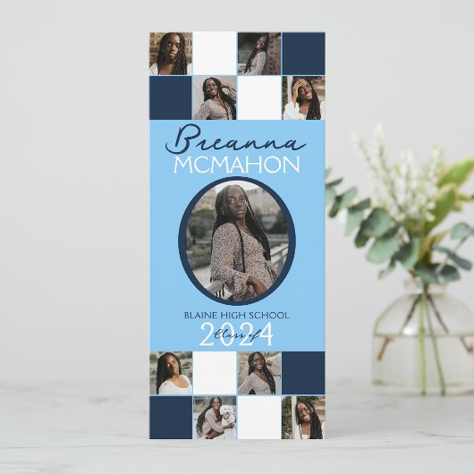 Baby Blue & Navy 9 Foto Afstuderen Aankondiging