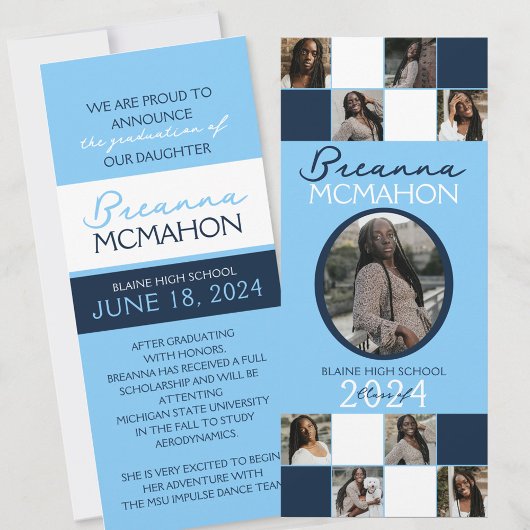 Baby Blue & Navy 9 Foto Afstuderen Aankondiging
