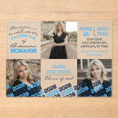 Baby Blue & Navy Afstuderen 3 Foto Frosted Acryl Uitnodigingen (Voorkant)