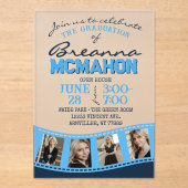 Baby Blue & Navy Filmstrip Afstuderen Frosted Acryl Uitnodigingen (Voorkant)