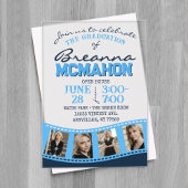 Baby Blue & Navy Filmstrip Afstuderen Frosted Acryl Uitnodigingen