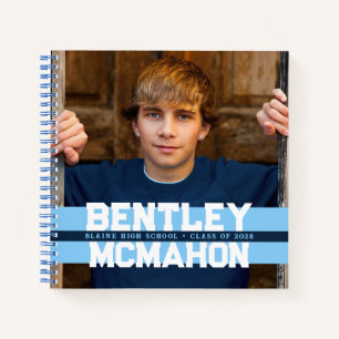 Baby Blue & Navy Foto Afstuderen Gastenboek Notitieboek