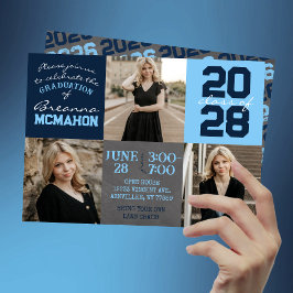 Baby Blue & Navy krijtbord 3 Foto Afstuderen Kaart