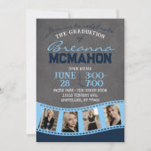 Baby Blue & Navy krijtbord Filmstrip Afstuderen Kaart (Voorkant)