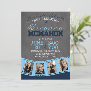 Baby Blue & Navy krijtbord Filmstrip Afstuderen Kaart