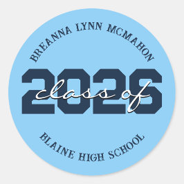 Baby Blue & Navy Op Maat Gemaakte Afstudeersticker Ronde Sticker