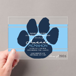 Baby Blue & Navy Pawprint Afstuderen Elegant Acryl Uitnodigingen