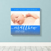 Baby Blue Newborn Baby Foto Glitter Canvas Afdruk (Insitu (Houten vloer))
