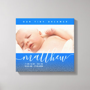 Baby Blue Newborn Baby Foto Glitter Canvas Afdruk