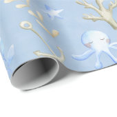 Baby Blue Octopus & Seahorse under the Zee Cadeaupapier (Rol Hoek)