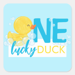 Baby Blue One Lucky Duck 1st Verjaardagsfeest Vierkante Sticker