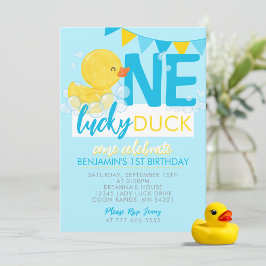 Baby Blue One Lucky Duck Waterverf 1e verjaardag Kaart