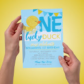 Baby Blue One Lucky Duck Waterverf 1e verjaardag Kaart
