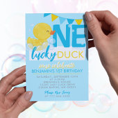 Baby Blue One Lucky Duck Waterverf 1e verjaardag Kaart