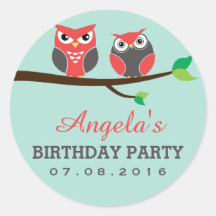 Baby Blue Owl Cartoon Sticker voor kinderen op zat