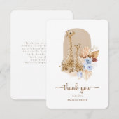 Baby Blue Pampas Grass Giraffe Baby shower Bedankkaart (Voorkant / Achterkant)